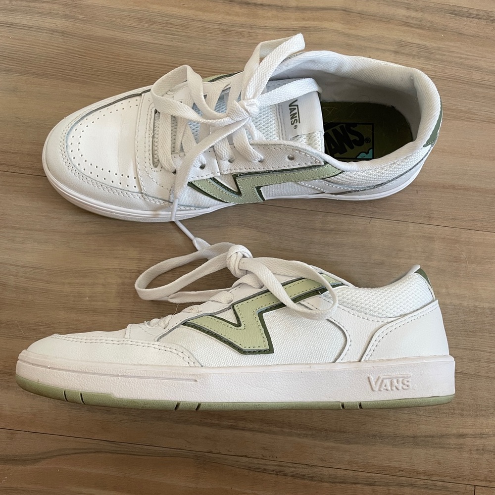 White Vans with Green Accent Size 7.5 Womens